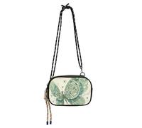 KLL Borsa a tracolla da uomo in stile meccanico con farfalla note musicali verde menta nera borsa a tracolla da uomo con scomparti per carte di credito borsa casual per telefono a spasso con il cane