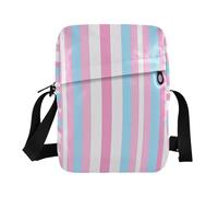 KLL Borsa a tracolla da uomo modello a righe dritte rosa e azzurre borse a tracolla in pelle vegana per le donne piccole borse a tracolla casual