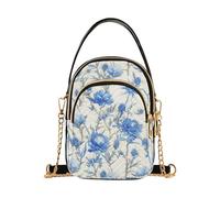 KLL Borsa a tracolla da viaggio alla moda con rose bianche e blu retrò cardi e spine con tasche multiple per donne per adulti
