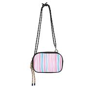 KLL Borsa a tracolla nera con motivo a righe rosa e azzurre per donna alla moda con scomparti per carte di credito Piccola borsa a tracolla data