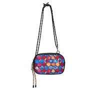 KLL Borsa a tracolla nera con motivo geometrico rosso e blu in vetro colorato per donna Comfort con tracolla regolabile piccole borse a passeggio il cane