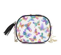 KLL Borsa a tracolla nera da uomo con farfalla colorata e motivo con farfalle e scomparti per carte di credito, borsa da petto per telefono casual, fai una passeggiata