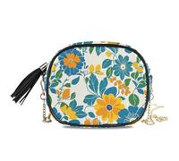 KLL Borsa a tracolla per fotocamera da uomo con motivo floreale blu e arancione vivace, con scomparti per carte di credito, piccole borse nere per portare a spasso il cane