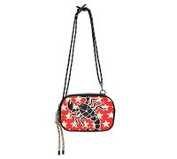 KLL Borsa a tracolla piatta nera con stelle rosse bianche e rosse borsa a tracolla pratica con scomparti per carte di credito Borsa da petto per telefono casual andare a fare shopping