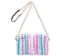 KLL Borsa a tracolla piccola da donna in pelle vegana con motivo a righe rosa e azzurre Doodle Art Fashion Borsa a tracolla da donna in pelle vegana casual per tutti i giorni
