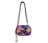 KLL Borsa a tracolla piccola da donna per motocross e bici Lightnin, alla moda, con scomparti per carte di credito, piccole borse nere con data