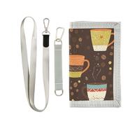 KLL Borsa a tre pieghe senza cuciture della tazza di caffè del fumetto per le donne Cool Colorful Men Portafogli con cordino