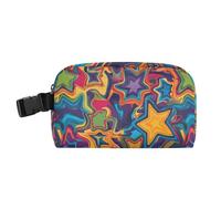 KLL Borsa con tasche con cerniera, per adulti, con fibbia, per università, università, motivo colorato con stelle distorte in stile pop art