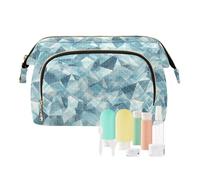 KLL Borsa cosmetica blu e grigia con forme astratte, impermeabile, da viaggio, borsa per cosmetici di grandi dimensioni