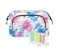 KLL Borsa cosmetica impermeabile con spruzzi di acquerello, blu pastello e bianco, borsa per cosmetici da viaggio