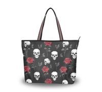 KLL Borsa da viaggio in tessuto di seta con cerniera borse estive per pulcini per donne per ballo di fine anno, fidanzamento, cocktail, feste, matrimoni, teschio e rosa nera San Valentino dimensioni