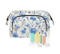 KLL Borsa da viaggio leggera con rose bianche e blu retrò cardi e spine da viaggio borsa da viaggio da donna per articoli da toeletta da viaggio