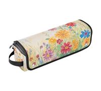 KLL Borsa da viaggio per attrezzi da donna, con tappetino in ferro, impermeabile, organizer da viaggio per ferri da stiro, piastre, ferri arricciacapelli, fiori e farfalle, arancione