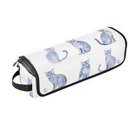 KLL Borsa da viaggio per strumenti per capelli e tappetino resistente al calore, organizer portatile per ferri da stiro, piastre, ferri arricciacapelli, gatti blu russi dolci bianchi