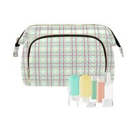 KLL Borsa da viaggio portatile per trucco da donna, borsa per articoli da toeletta da viaggio, motivo scozzese verde, a quadri verdi, 25,9 x 15 x 17 cm, Plaid verde a quadri, 10.2x5.9x6.7 inch