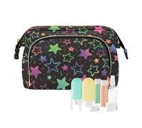 KLL Borsa per cosmetici, impermeabile, organizer da donna, portafoglio per contanti, organizer per cosmetici, stelle neon luminose colorate, stelle neon luminose colorate, 25,9 x 15 x 17 cm, Stelle