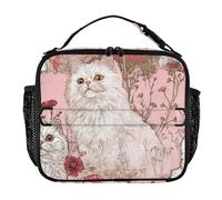 KLL Borsa per il pranzo a tenuta stagna per gli uomini tracolla rimovibile isolata Tote Bag per scuola/picnic Cartoon carino bianco Selkirk Rex gatti