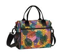 KLL Borsa per il pranzo con motivo astratto con foglie tropicali colorate, riutilizzabile, resistente, con tracolla, borsa per le donne per pranzi all'aperto per mujeres