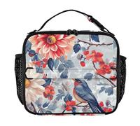 KLL Borsa per il pranzo da donna, a prova di perdite, isolata, con tracolla e portabottiglie, per picnic, escursionismo, campeggio, fiori, dalia, fiori di ciliegio, uccelli