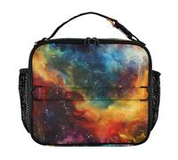 KLL Borsa per il pranzo da donna, con doppia cerniera, per uomo, tracolla e portabottiglie, borsa termica per scuola, ufficio, campeggio, picnic, nebulose color arcobaleno