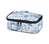 KLL Borsa per il pranzo da donna, design vintage con rose blu e bianche, isolante, per lavoro, con manico, motivo cachemire in paradiso