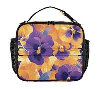 KLL Borsa per il pranzo da uomo a prova di perdite portatile per adolescenti con manico borse termiche per spiaggia viaggi astratto arancione viola viole del pensiero fiori