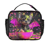 KLL Borsa per il pranzo da uomo con tasche con cerniera, borsa termica per uomo, tracolla regolabile, borsa termica per lavoro, ufficio, Halloween, cucciolo con ali di pipistrello, rendering 3D