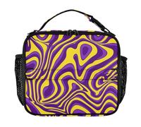 KLL Borsa per il pranzo da uomo, impermeabile, da donna, con tracolla e portabottiglie, borsa termica per scuola, università, linee viola e gialle Trippy