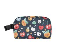 KLL Borsa per il pranzo da uomo, resistente all'acqua, con fibbia, isolata, per picnic, escursionismo, campeggio, carini motivi a forma di cuore con ciliegie e bottoni