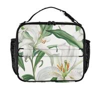KLL Borsa per il pranzo per ragazzi e uomini, leggera, per adulti, con tracolla rimovibile, borsa termica per lavoro e scuola, fiore di giglio bianco