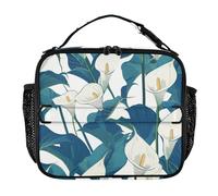 KLL Borsa per il pranzo per ragazzi, resistente all'acqua, per adulti, per donne, tracolla regolabile, borsa tote per lavoro e scuola retrò con fiori di calla e giglio bianco verde