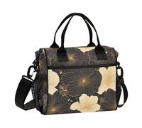 KLL Borsa per il pranzo regolabile con motivo floreale oro nero resistente con tracolla borsa per il pranzo per le donne per la cucina loncheras Grandes para Mujer