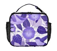 KLL Borsa per il pranzo rettangolare a tenuta stagna portatile Cooler Box tracolla rimovibile grande capacità Tote Bag per lavoro ufficio cartone animato viola mattina gloria fiori uccelli