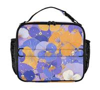 KLL Borsa per il pranzo rettangolare con doppia cerniera per ragazze, tracolla rimovibile, borsa termica isolata per spiaggia, viaggi, fiori astratti arancioni viola viole del pensiero