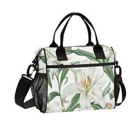 KLL Borsa per il pranzo verticale impermeabile con motivo floreale di giglio bianco con tracolla per adulti per università lonchera para Hombre que Caliente