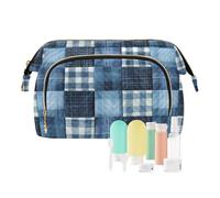 KLL Borsa per il trucco a quadri blu mezzanotte borse per il trucco da viaggio borsa portamonete da donna per grande capacità