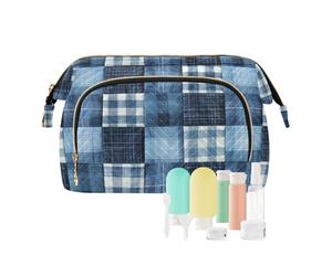 KLL Borsa per il trucco a quadri blu mezzanotte borse per il trucco da viaggio borsa portamonete da donna per grande capacità