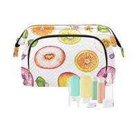 KLL Borsa per il trucco bianca con frutti di frutti di bosco d'oro dolce borsa da toilette da viaggio impermeabile da appendere borsa portamonete, 7, 1 size