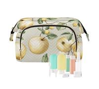 KLL Borsa per il trucco bianca con frutti di frutti di bosco d'oro dolce borsa da toilette da viaggio impermeabile da appendere borsa portamonete, 19, 1 size