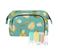 KLL Borsa per il trucco bianca con frutti di frutti di bosco d'oro dolce borsa da toilette da viaggio impermeabile da appendere borsa portamonete, 8, 1 size