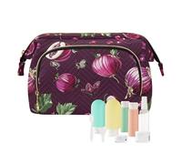 KLL Borsa per il trucco bianca con frutti di frutti di bosco d'oro dolce borsa da toilette da viaggio impermeabile da appendere borsa portamonete, 2, 1 size