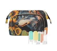 KLL Borsa per il trucco con lupo che sfonda il muro Essentials grande borsa per il trucco sacchetto dei gioielli per la capacità cosmetica da viaggio