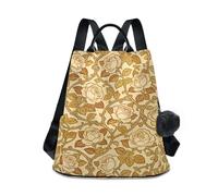 KLL Borsa per pannolini alla moda vintage William Morris con rosa gialla zaino antifurto alla moda da donna per viaggi, lavoro, tutti i giorni con portachiavi con pompon