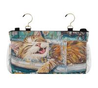 KLL Borsa portaoggetti con tasche da letto, con tasche, organizer da appendere per riviste, tablet, telefono, cioccolato, simpatico safari norvegese, gatto, vasca da bagno retrò