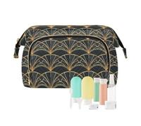 KLL Borsa portatile a forma di ventaglio dell'oro della borsa da toeletta per le donne periodo di sacchetto di trucco per il cosmetico di