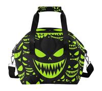 KLL Borsa termica per il pranzo, contenitore per il pranzo, per tutte le stagioni, per campeggio, mostri verdi spettrali, viso di Halloween