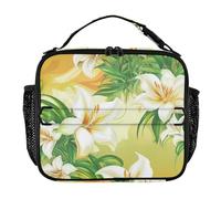 KLL Borsa termica per il pranzo da donna, a prova di perdite, con tracolla e portabottiglie, isolata, per scuola/picnic, con fiori di giglio di Pasqua