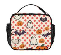 KLL Borsa termica per il pranzo da donna, a prova di perdite, con tracolla e portabottiglie, per scuola, lavoro, attività all'aperto, Halloween, a pois rossi