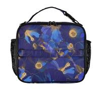 KLL Borsa termica per il pranzo da donna, con tasche con cerniera, tracolla e portabottiglie, borsa termica per scuola, lavoro, attività all'aperto, indaco Morning Glory astratti, fiori astratti