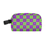 KLL Borsa termica per il pranzo da uomo, a mani libere, per ragazzi, con fibbia, termica, per scuola e viaggi, motivo scozzese di bufalo, a quadri, con cuore, verde e viola